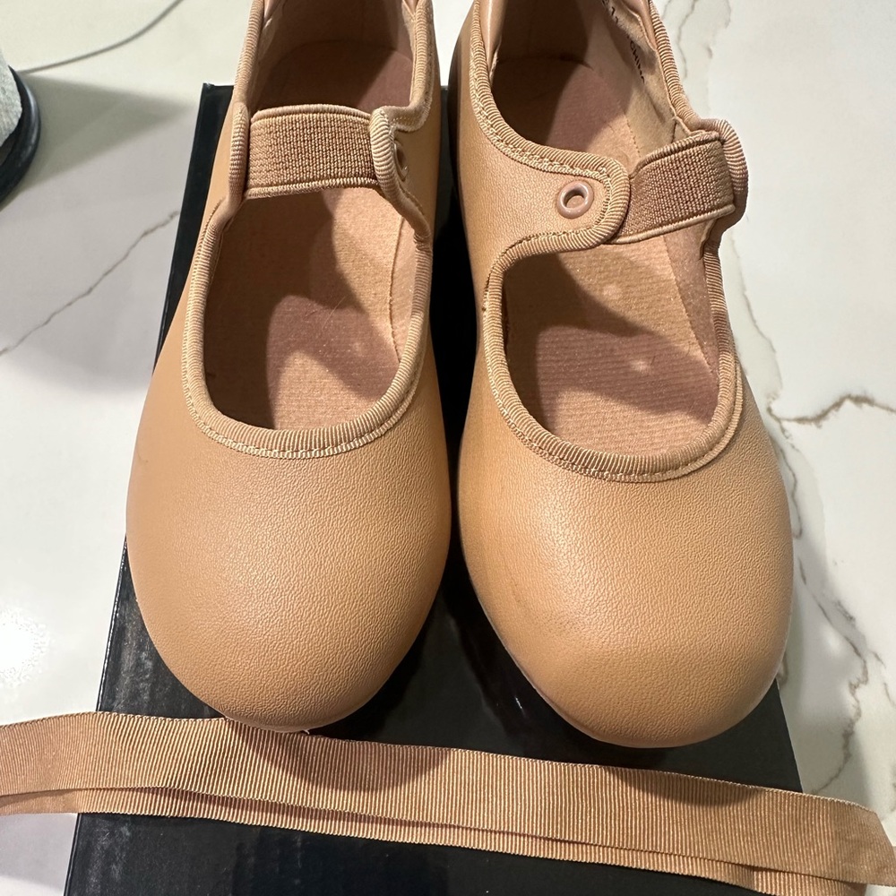 Tan Dress Shoes with Rounded Toe and Mary Jane Strap